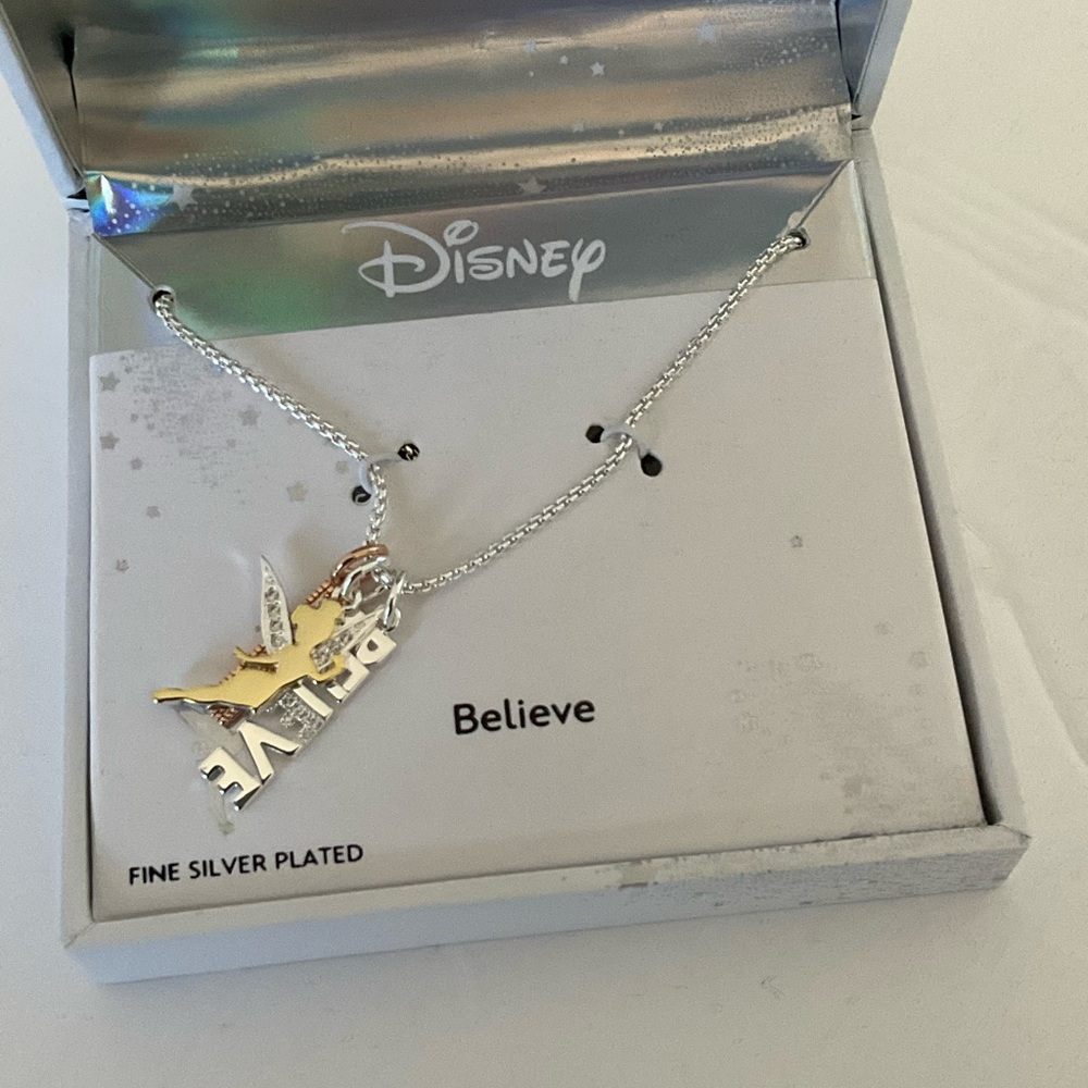 Disney Classics Jewelry | Tinker Bell “Believe” | Tri-Tone Pendant Necklace - Picture 9 of 13